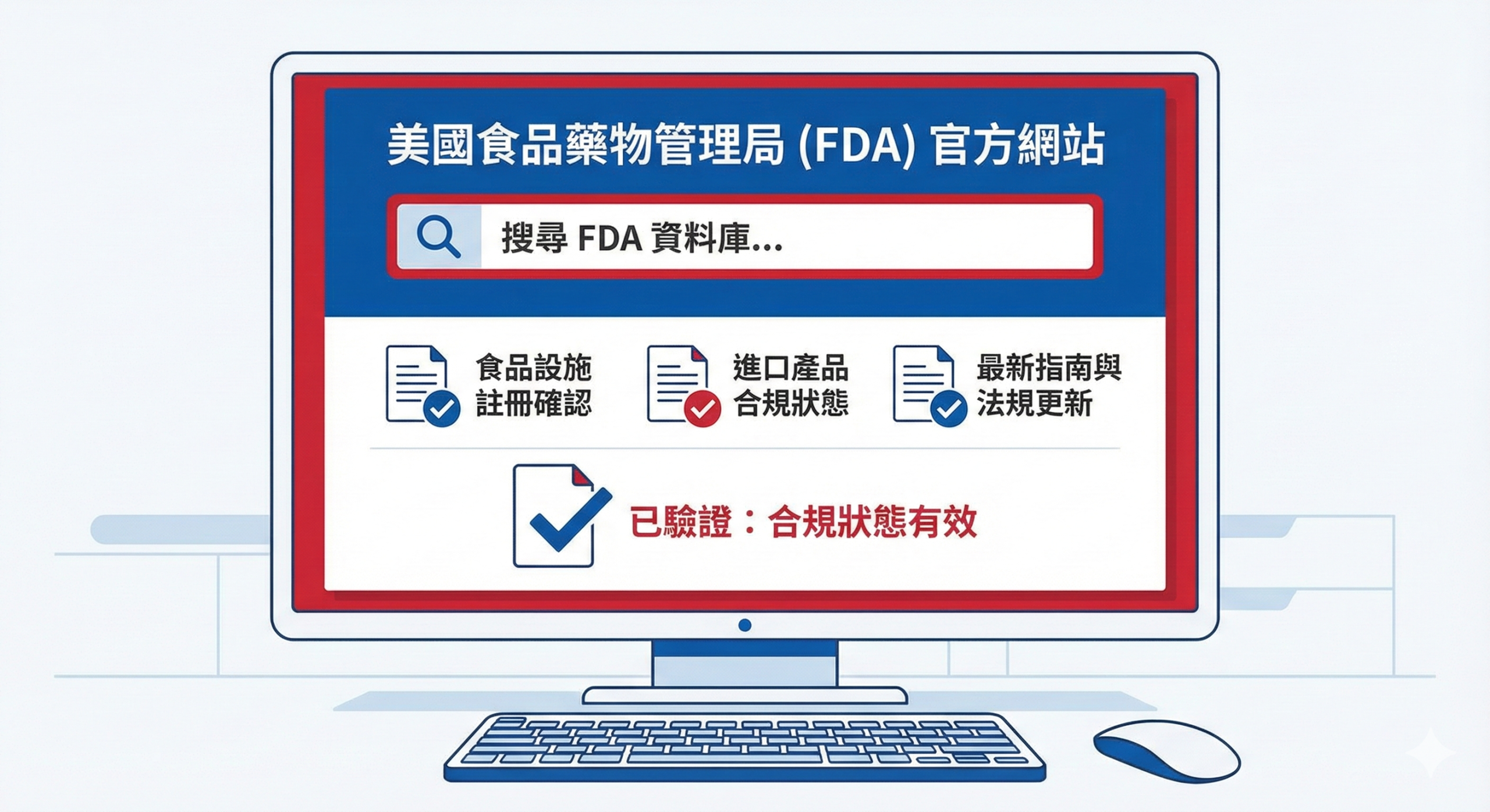 美國 FDA 認證查詢官網操作介面示意圖