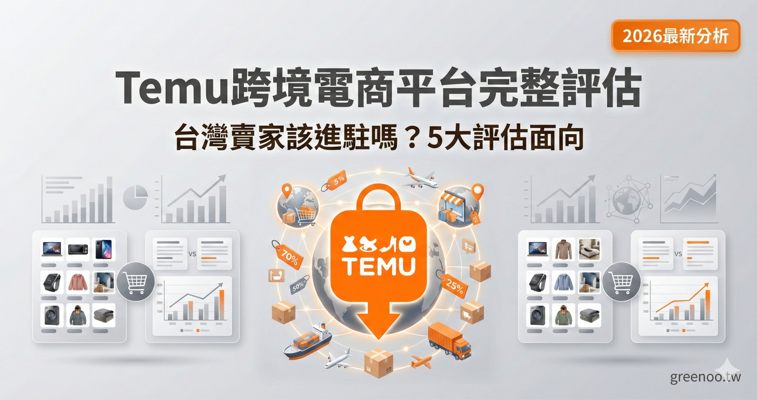 Temu跨境電商平台完整評估封面，顯示台灣賣家該進駐嗎的5大評估面向與2026最新分析