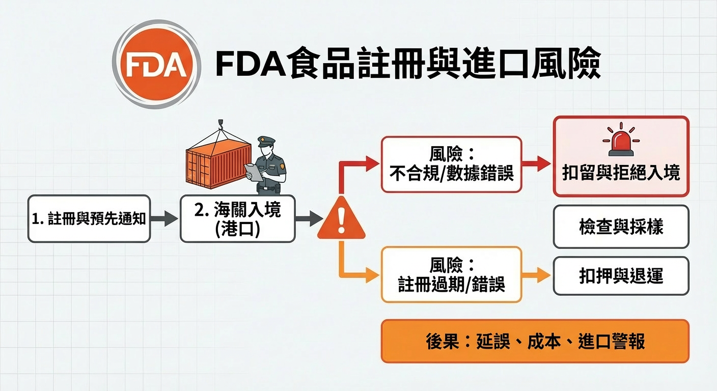 FDA 食品註冊風險與查驗流程示意圖