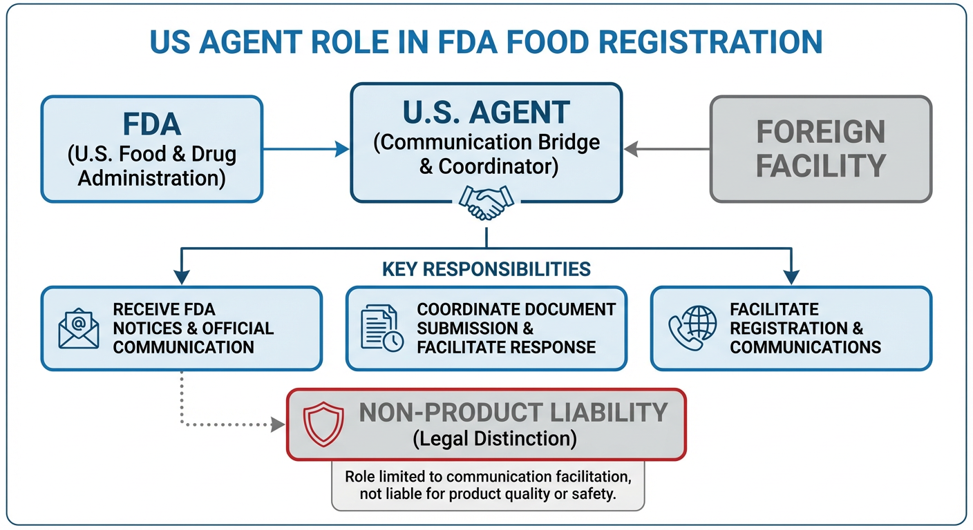 FDA 食品註冊美國代理人角色與責任範圍流程圖